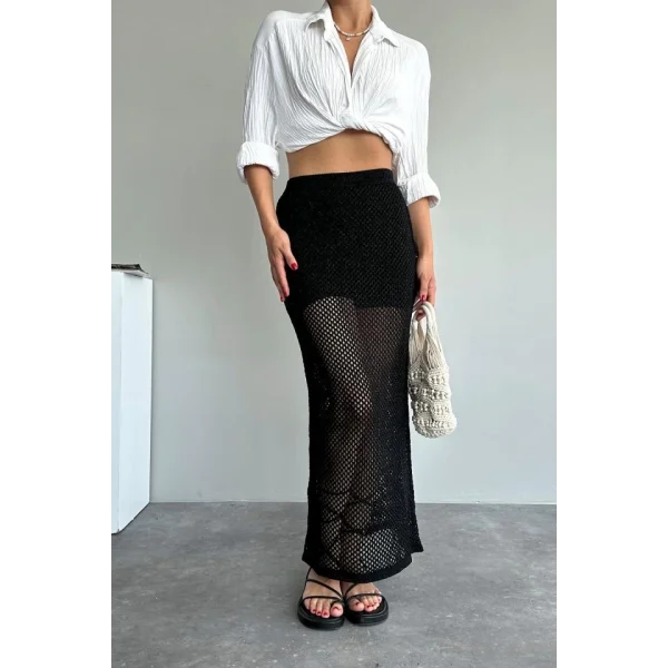 KÜÇÜK AJURLU TRİKO ETEK  SiyahSiyah