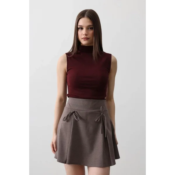 Kurdela Detaylı ini Etek  Kahve