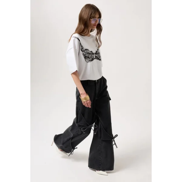 Kurdele Detay Kargo Cep Geniş Paça Jean