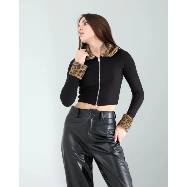 Kürk Detay Fermuarlı Crop