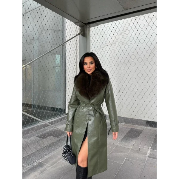 Kürk Detaylı Suni Deri Kaban