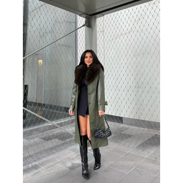 Kürk Detaylı Suni Deri Kaban