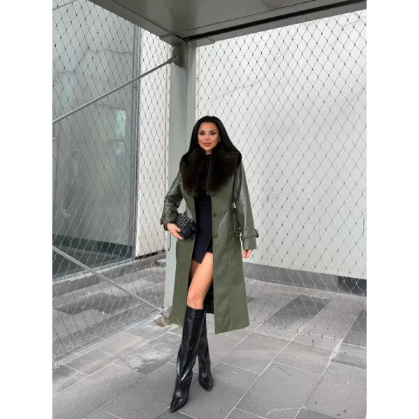 Kürk Detaylı Suni Deri Kaban