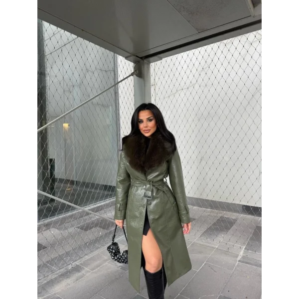 Kürk Detaylı Suni Deri Kaban