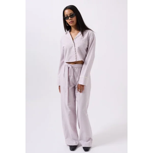 Kuşak Detay Çizgili Pantolon