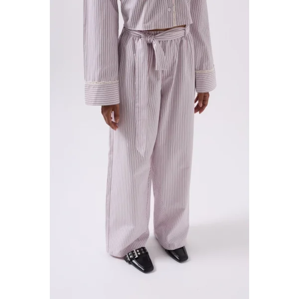 Kuşak Detay Çizgili Pantolon