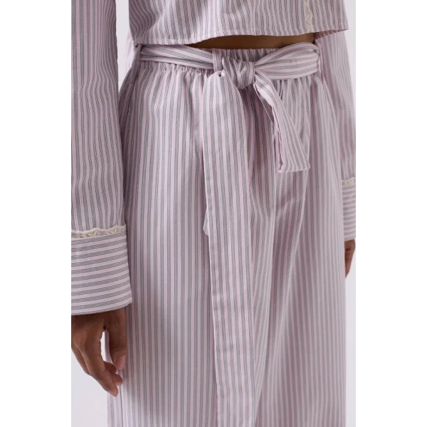 Kuşak Detay Çizgili Pantolon
