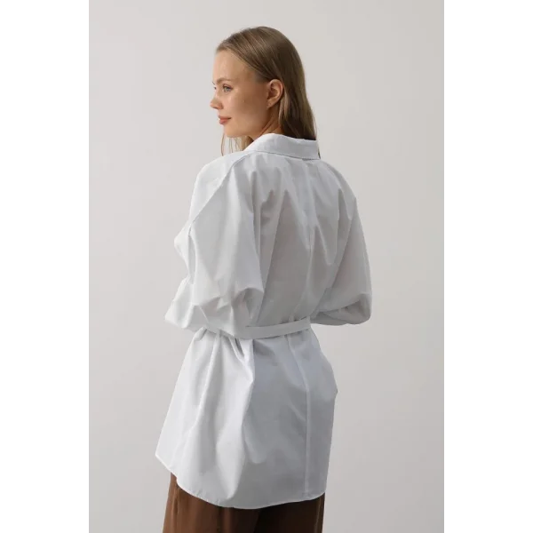 Kuşak Detaylı Tunik Gömlek - Beyaz