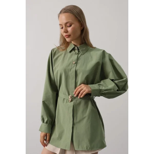 Kuşak Detaylı Tunik Gömlek - Haki