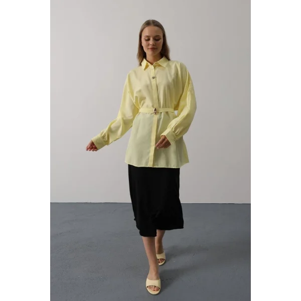 Kuşak Detaylı Tunik Gömlek - Sarı