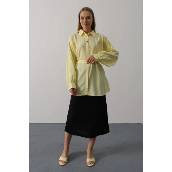 Kuşak Detaylı Tunik Gömlek - Sarı