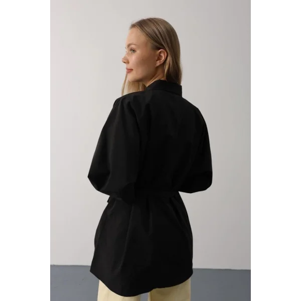 Kuşak Detaylı Tunik Gömlek - Siyah