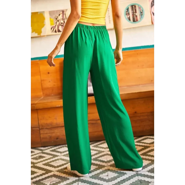 Kuşaklı Yeşil Dokuma Viscon Palazzo Pantolon