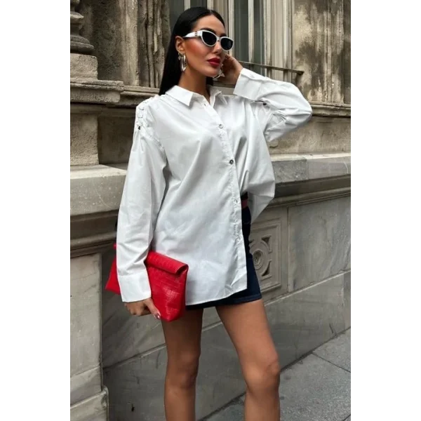 Kuşgözü Ve Biye Detaylı Poplin Gömlek 3419