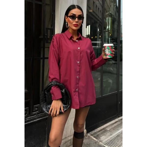 Kuşgözü Ve Biye Detaylı Poplin Gömlek 3419