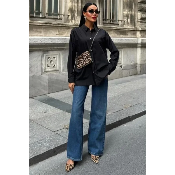 Kuşgözü Ve Biye Detaylı Poplin Gömlek 3419