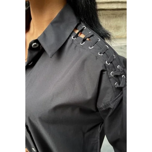 Kuşgözü Ve Biye Detaylı Poplin Gömlek 3419