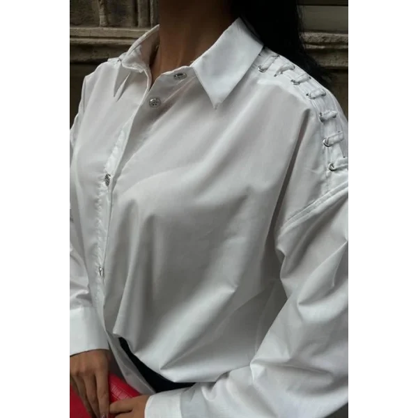 Kuşgözü Ve Biye Detaylı Poplin Gömlek 3419