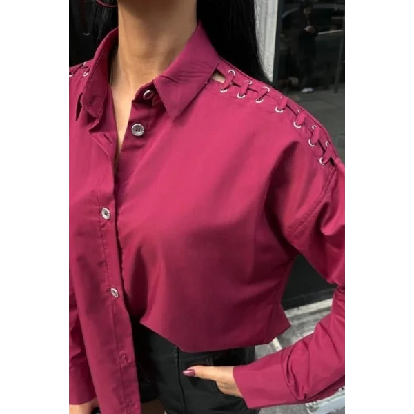 Kuşgözü Ve Biye Detaylı Poplin Gömlek 3419