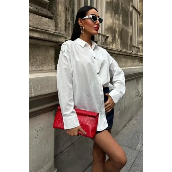 Kuşgözü Ve Biye Detaylı Poplin Gömlek 3419