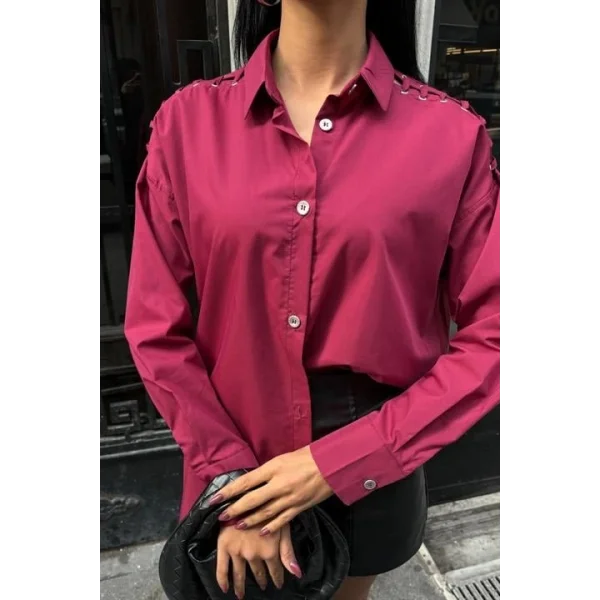 Kuşgözü Ve Biye Detaylı Poplin Gömlek 3419