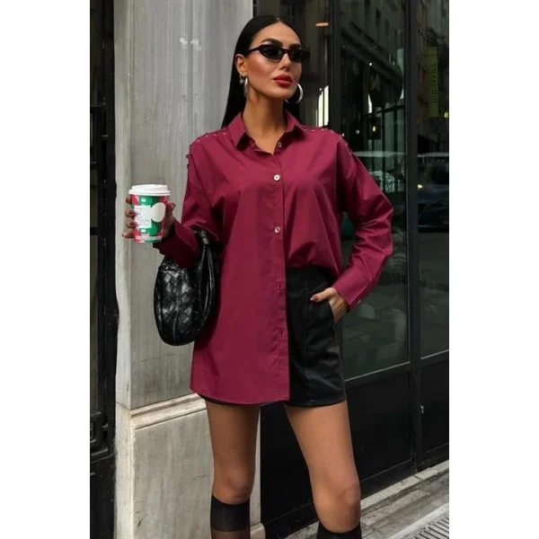 Kuşgözü Ve Biye Detaylı Poplin Gömlek 3419