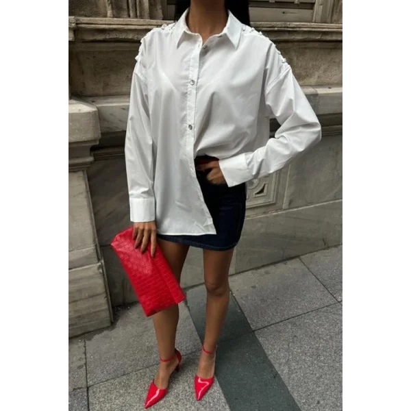 Kuşgözü Ve Biye Detaylı Poplin Gömlek 3419