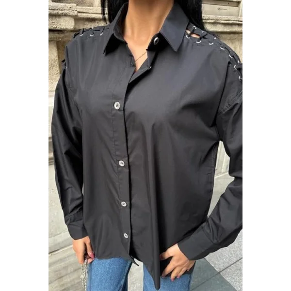 Kuşgözü Ve Biye Detaylı Poplin Gömlek 3419