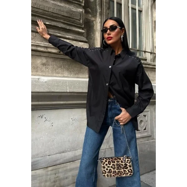 Kuşgözü Ve Biye Detaylı Poplin Gömlek 3419