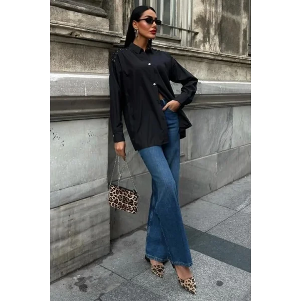 Kuşgözü Ve Biye Detaylı Poplin Gömlek 3419