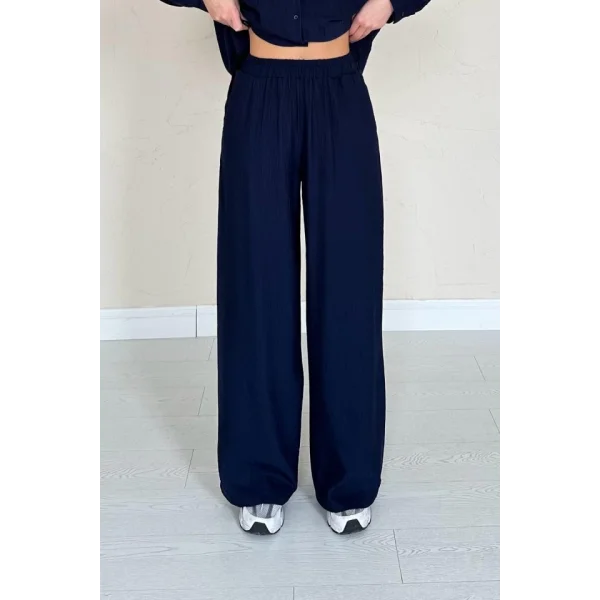 Lacivert Alice Gömlek Ve Bol Kesim Pantolon Takım