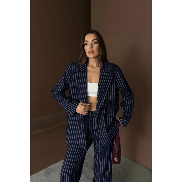 Lacivert Çizgili Ceket Ve Pantolon Takım
