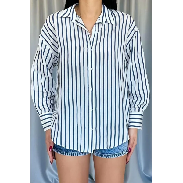 Lacivert Çizgili Gömlek