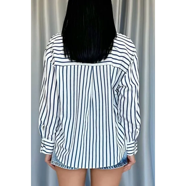 Lacivert Çizgili Gömlek