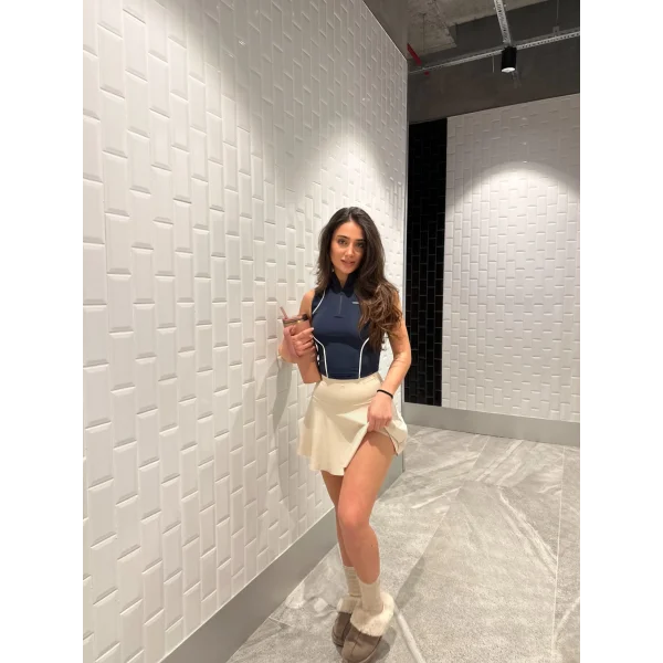 Lacivert Fermuarlı Bilyeli Bluz