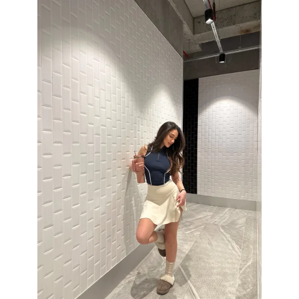 Lacivert Fermuarlı Bilyeli Bluz