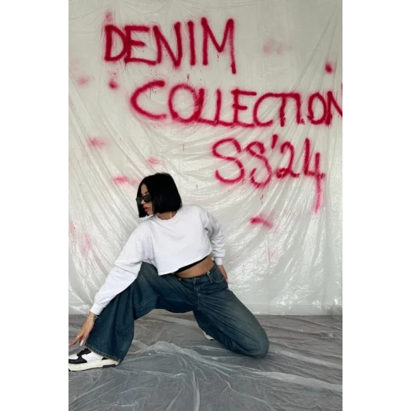 Lacivert Geniş Paça Jeans Pantolon