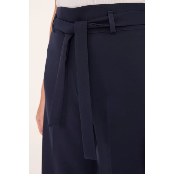 Lacivert Kuşaklı Bol Paça Palazzo Pantolon 6651
