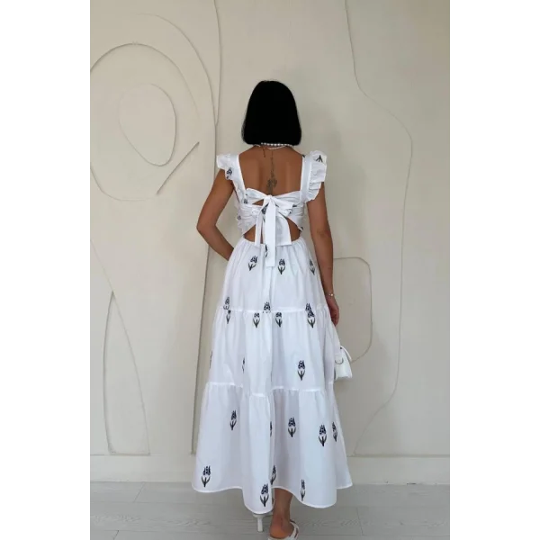 Lacivert Sıfır Kol Fırfırlı Elbise