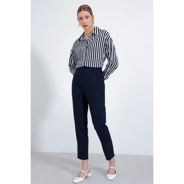 Lacivert Yüksek Bel Kumaş Pantolon 6650