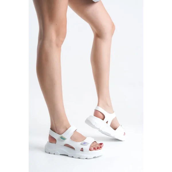 LAMIA Cırt Cırtlı Ortopedik Taban Kadın Sandalet CBT - Beyaz