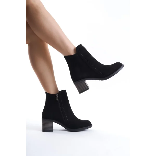 LARISSA Fermuarlı Ortopedik Taban Topuklu Süet Kadın Bot  SST - Siyah