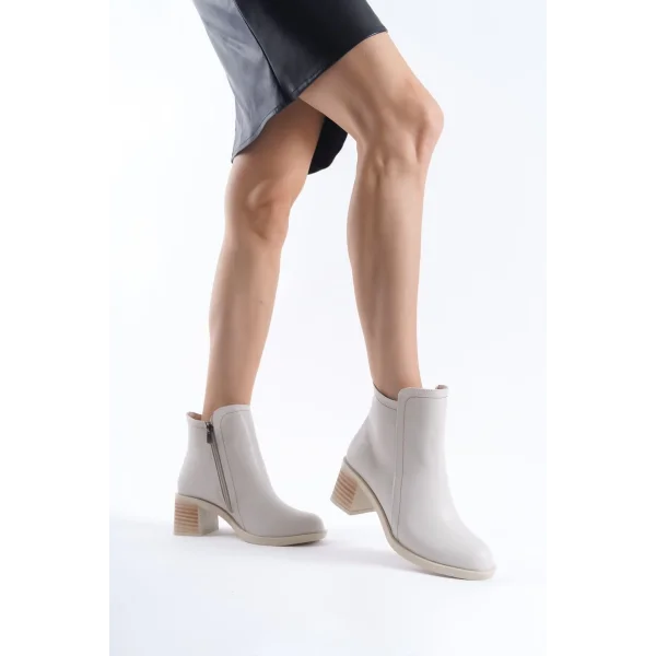 LARISSA Fermuarlı Ortopedik Taban Topuklu Kadın Bot  CKT - Krem