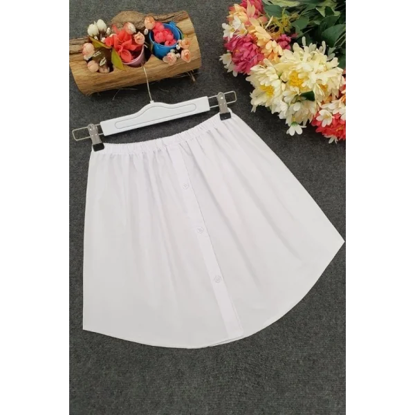 Lastikli Düğmeli Kurtarıcı Gömlek Altı Eteklik -Beyaz