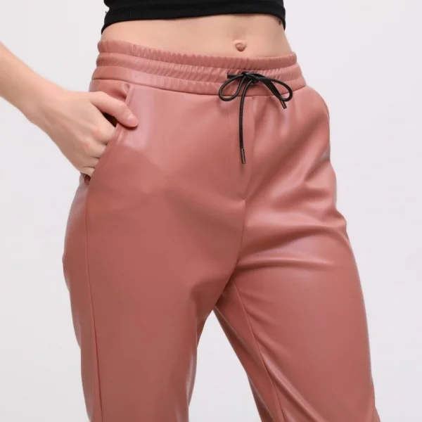 Lasti̇kli̇ Kordonlu Şardon Deri̇ Pantolon