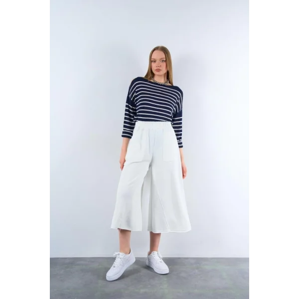 Lastikti Kapri Pantolon  Açık Ekru