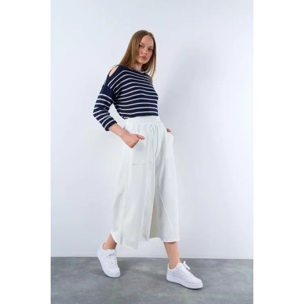 Lastikti Kapri Pantolon  Açık Ekru