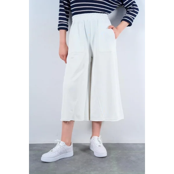 Lastikti Kapri Pantolon  Açık Ekru