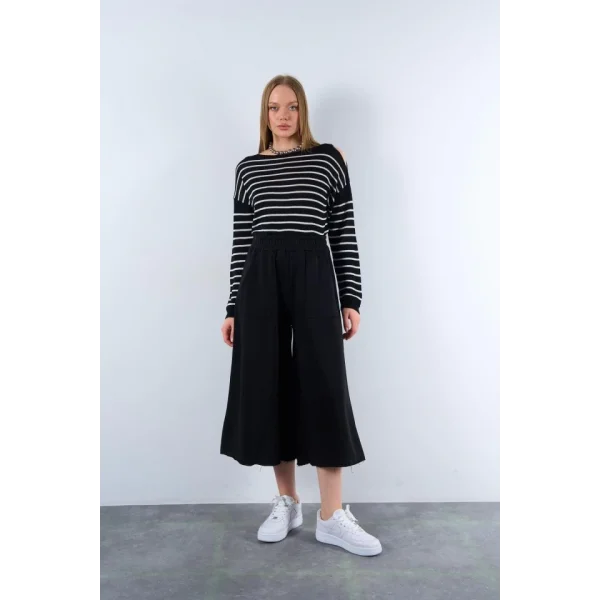 Lastikti Kapri Pantolon  Siyah