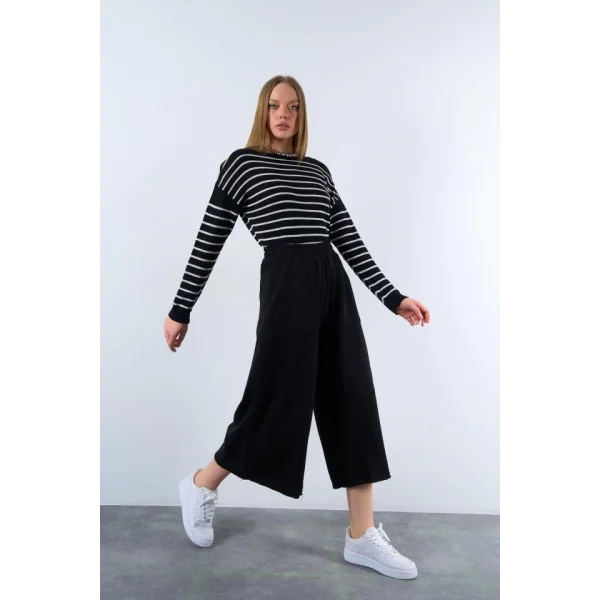 Lastikti Kapri Pantolon  Siyah